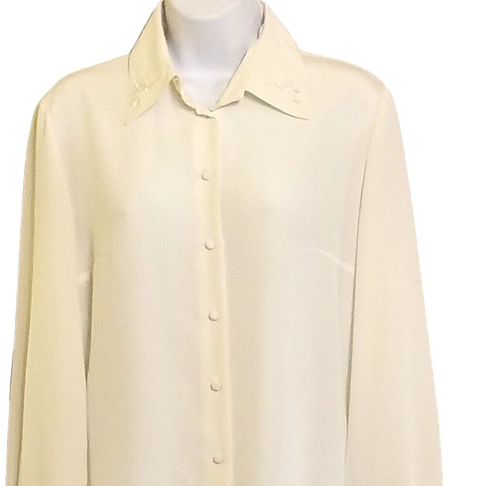 Susan Bristol Blouse‎ 6 Vintage Ivory Long Sleeve Covered Buttons Embroidery